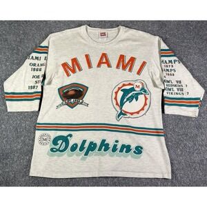 VTG 1990 Long Gone Miami Dolphins 3/4 Sleeve '72 Perfect Season Shirt Size L USA